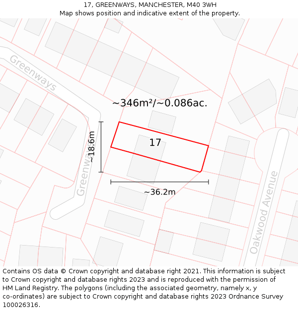 17, GREENWAYS, MANCHESTER, M40 3WH: Plot and title map
