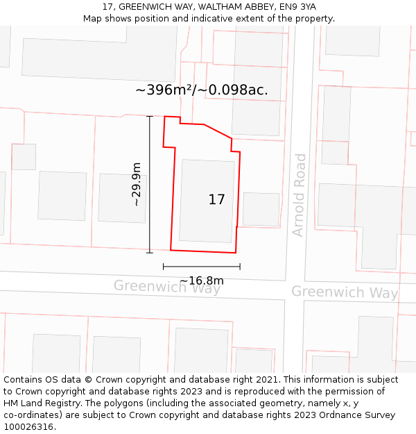 17, GREENWICH WAY, WALTHAM ABBEY, EN9 3YA: Plot and title map