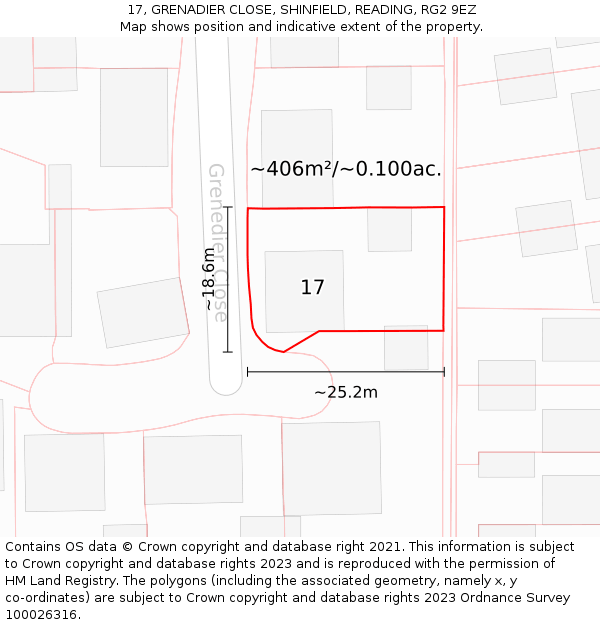 17, GRENADIER CLOSE, SHINFIELD, READING, RG2 9EZ: Plot and title map