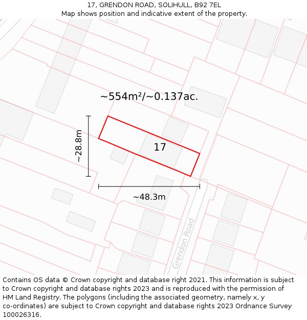 17, GRENDON ROAD, SOLIHULL, B92 7EL: Plot and title map