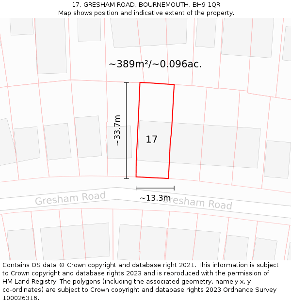 17, GRESHAM ROAD, BOURNEMOUTH, BH9 1QR: Plot and title map