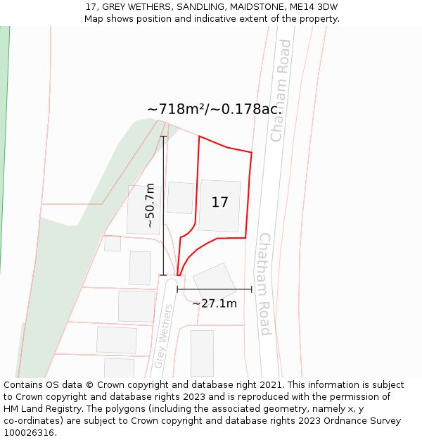 17, GREY WETHERS, SANDLING, MAIDSTONE, ME14 3DW: Plot and title map