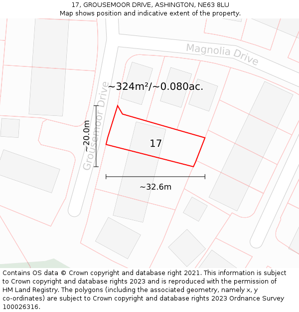 17, GROUSEMOOR DRIVE, ASHINGTON, NE63 8LU: Plot and title map