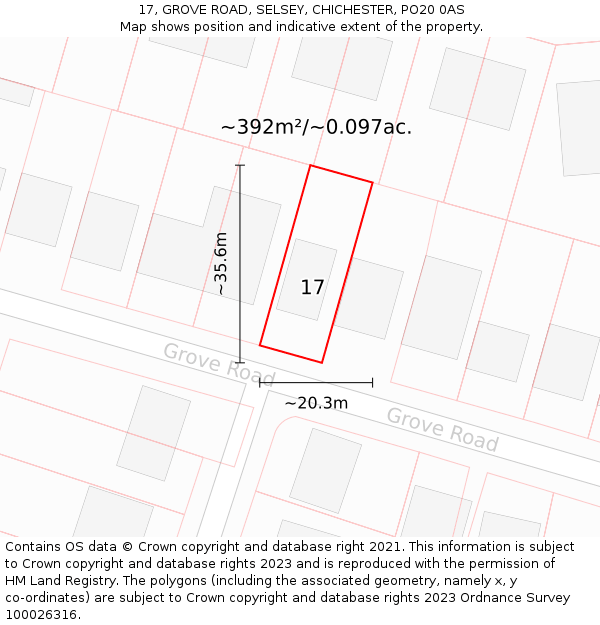 17, GROVE ROAD, SELSEY, CHICHESTER, PO20 0AS: Plot and title map