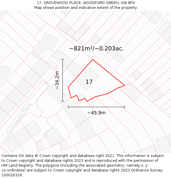 17, GROVEWOOD PLACE, WOODFORD GREEN, IG8 8PX: Plot and title map
