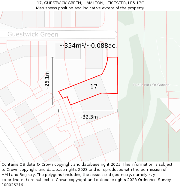 17, GUESTWICK GREEN, HAMILTON, LEICESTER, LE5 1BG: Plot and title map