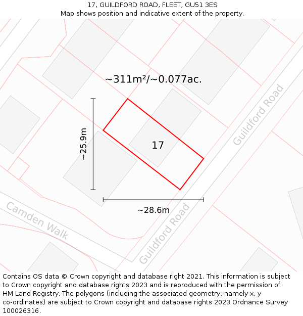 17, GUILDFORD ROAD, FLEET, GU51 3ES: Plot and title map
