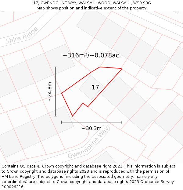 17, GWENDOLINE WAY, WALSALL WOOD, WALSALL, WS9 9RG: Plot and title map