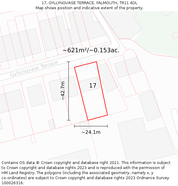 17, GYLLYNGVASE TERRACE, FALMOUTH, TR11 4DL: Plot and title map