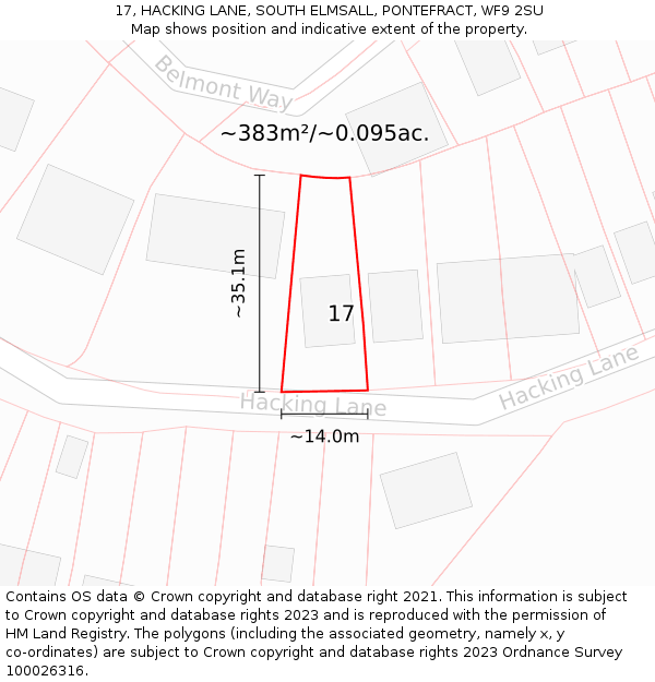 17, HACKING LANE, SOUTH ELMSALL, PONTEFRACT, WF9 2SU: Plot and title map