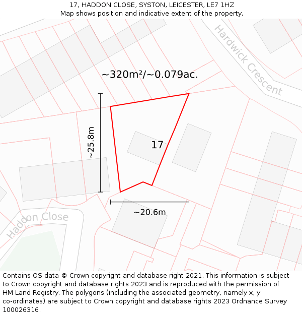 17, HADDON CLOSE, SYSTON, LEICESTER, LE7 1HZ: Plot and title map