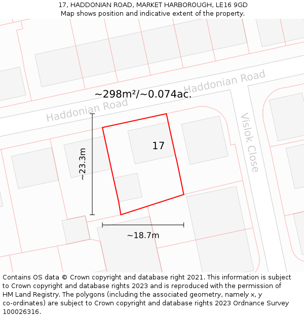 17, HADDONIAN ROAD, MARKET HARBOROUGH, LE16 9GD: Plot and title map