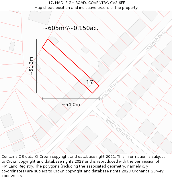 17, HADLEIGH ROAD, COVENTRY, CV3 6FF: Plot and title map
