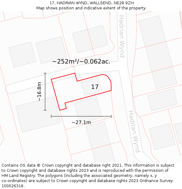 17, HADRIAN WYND, WALLSEND, NE28 9ZH: Plot and title map