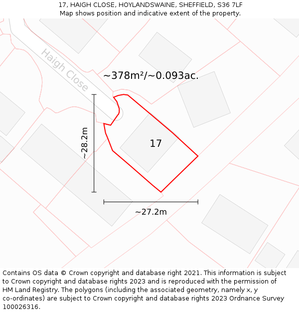 17, HAIGH CLOSE, HOYLANDSWAINE, SHEFFIELD, S36 7LF: Plot and title map