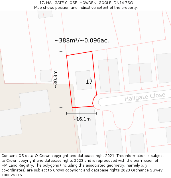 17, HAILGATE CLOSE, HOWDEN, GOOLE, DN14 7SG: Plot and title map
