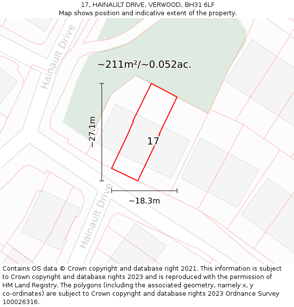 17, HAINAULT DRIVE, VERWOOD, BH31 6LF: Plot and title map