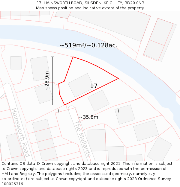 17, HAINSWORTH ROAD, SILSDEN, KEIGHLEY, BD20 0NB: Plot and title map