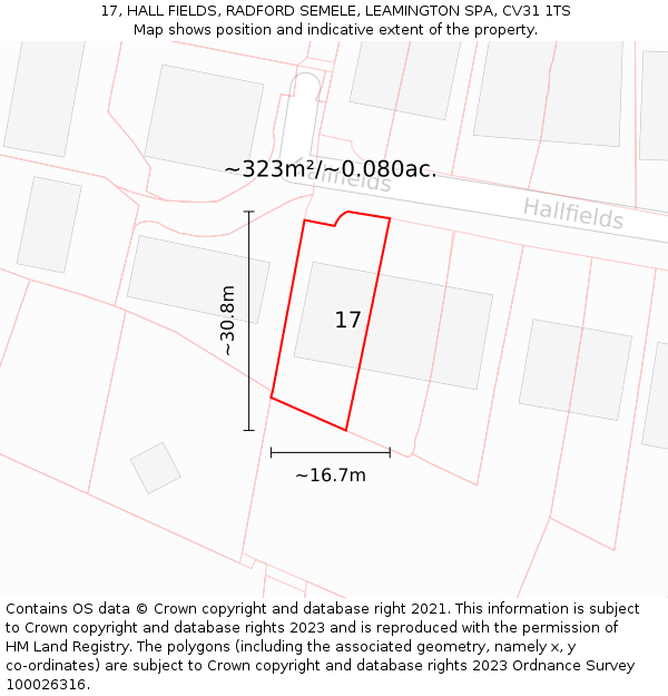 17, HALL FIELDS, RADFORD SEMELE, LEAMINGTON SPA, CV31 1TS: Plot and title map