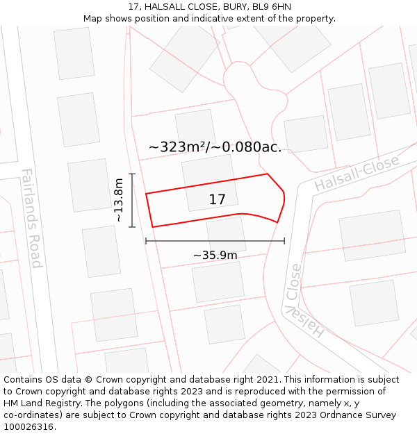 17, HALSALL CLOSE, BURY, BL9 6HN: Plot and title map