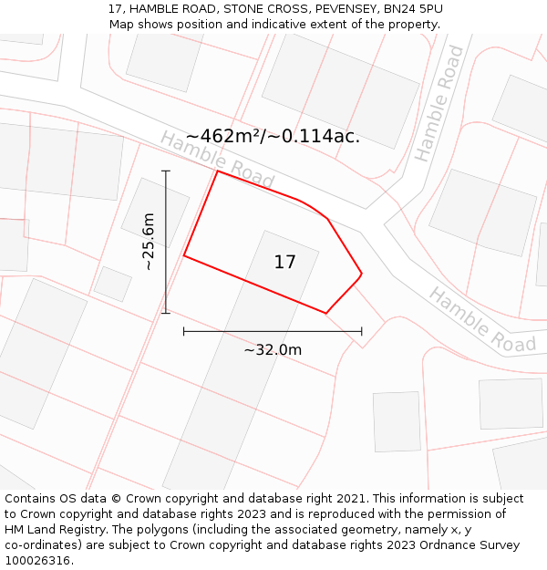 17, HAMBLE ROAD, STONE CROSS, PEVENSEY, BN24 5PU: Plot and title map