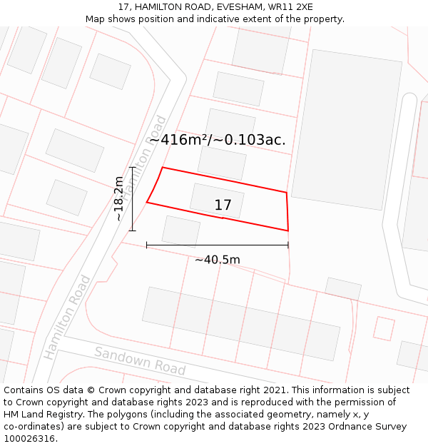 17, HAMILTON ROAD, EVESHAM, WR11 2XE: Plot and title map