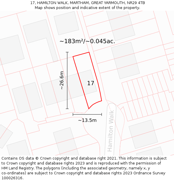 17, HAMILTON WALK, MARTHAM, GREAT YARMOUTH, NR29 4TB: Plot and title map