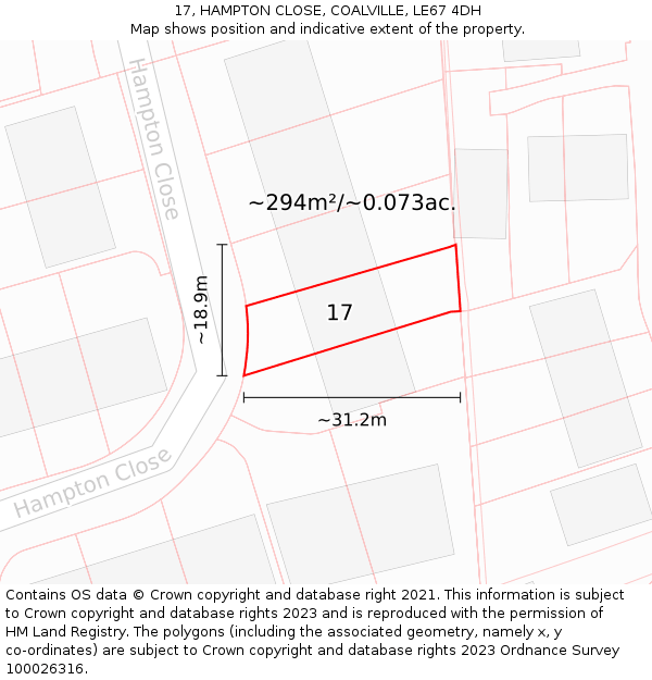 17, HAMPTON CLOSE, COALVILLE, LE67 4DH: Plot and title map