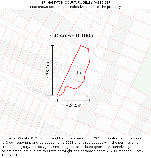 17, HAMPTON COURT, RUGELEY, WS15 2BF: Plot and title map