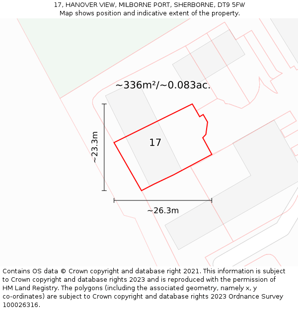 17, HANOVER VIEW, MILBORNE PORT, SHERBORNE, DT9 5FW: Plot and title map