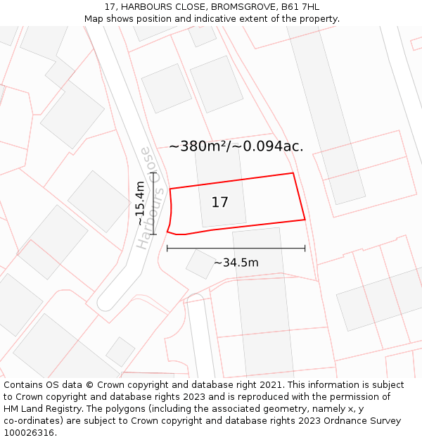 17, HARBOURS CLOSE, BROMSGROVE, B61 7HL: Plot and title map