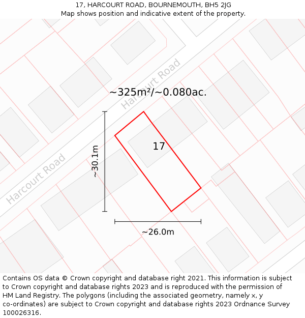 17, HARCOURT ROAD, BOURNEMOUTH, BH5 2JG: Plot and title map