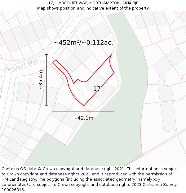 17, HARCOURT WAY, NORTHAMPTON, NN4 8JR: Plot and title map