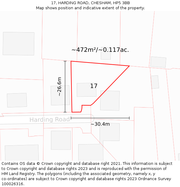 17, HARDING ROAD, CHESHAM, HP5 3BB: Plot and title map