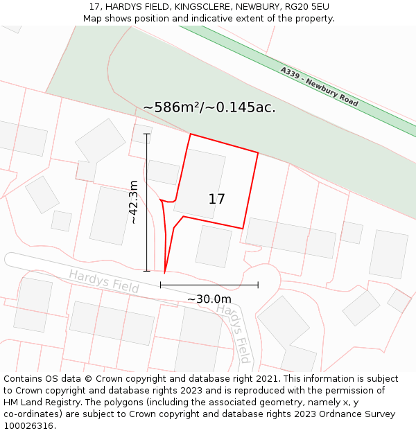 17, HARDYS FIELD, KINGSCLERE, NEWBURY, RG20 5EU: Plot and title map