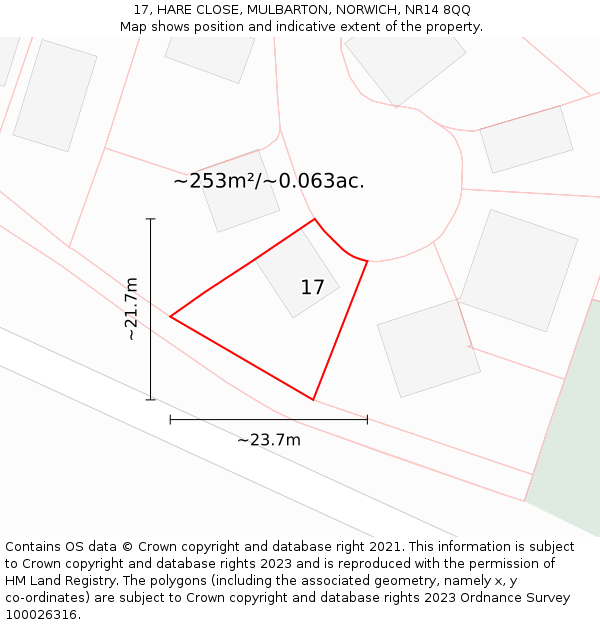 17, HARE CLOSE, MULBARTON, NORWICH, NR14 8QQ: Plot and title map