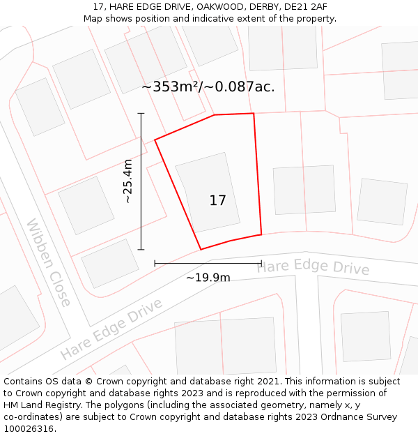 17, HARE EDGE DRIVE, OAKWOOD, DERBY, DE21 2AF: Plot and title map