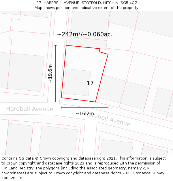 17, HAREBELL AVENUE, STOTFOLD, HITCHIN, SG5 4QZ: Plot and title map