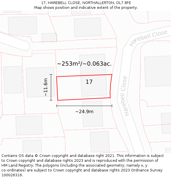 17, HAREBELL CLOSE, NORTHALLERTON, DL7 8FE: Plot and title map