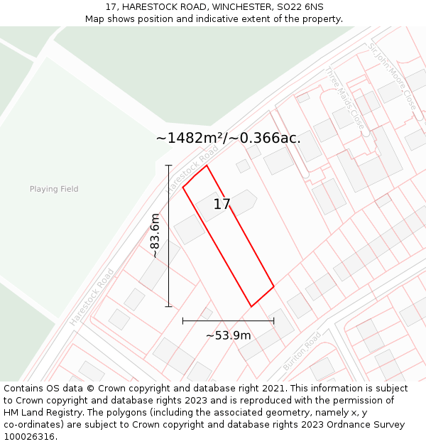 17, HARESTOCK ROAD, WINCHESTER, SO22 6NS: Plot and title map