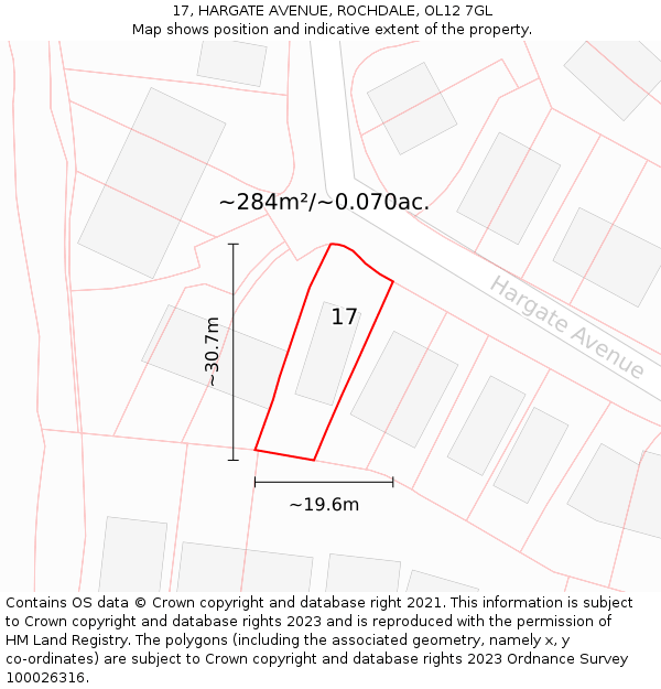 17, HARGATE AVENUE, ROCHDALE, OL12 7GL: Plot and title map