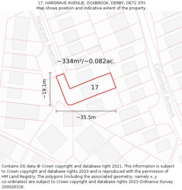 17, HARGRAVE AVENUE, OCKBROOK, DERBY, DE72 3TH: Plot and title map