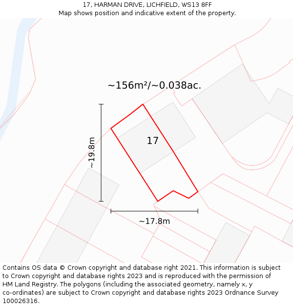 17, HARMAN DRIVE, LICHFIELD, WS13 8FF: Plot and title map