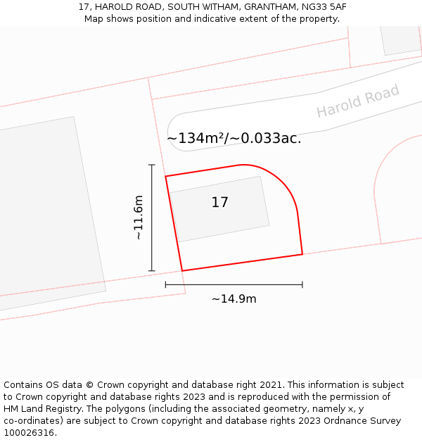 17, HAROLD ROAD, SOUTH WITHAM, GRANTHAM, NG33 5AF: Plot and title map