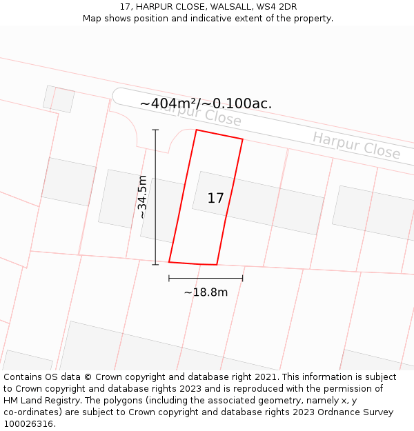 17, HARPUR CLOSE, WALSALL, WS4 2DR: Plot and title map