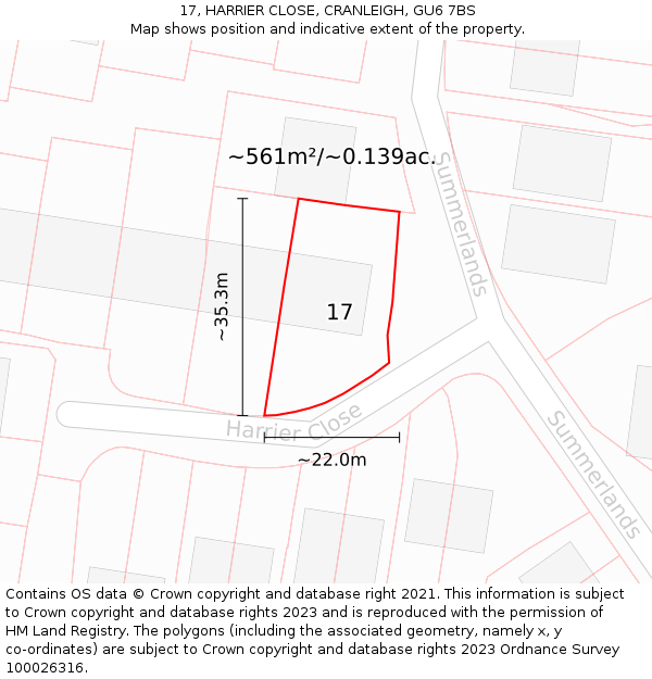 17, HARRIER CLOSE, CRANLEIGH, GU6 7BS: Plot and title map
