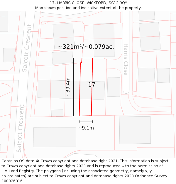 17, HARRIS CLOSE, WICKFORD, SS12 9QY: Plot and title map
