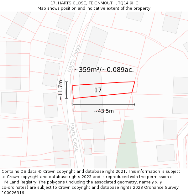 17, HARTS CLOSE, TEIGNMOUTH, TQ14 9HG: Plot and title map