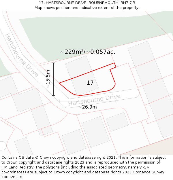17, HARTSBOURNE DRIVE, BOURNEMOUTH, BH7 7JB: Plot and title map