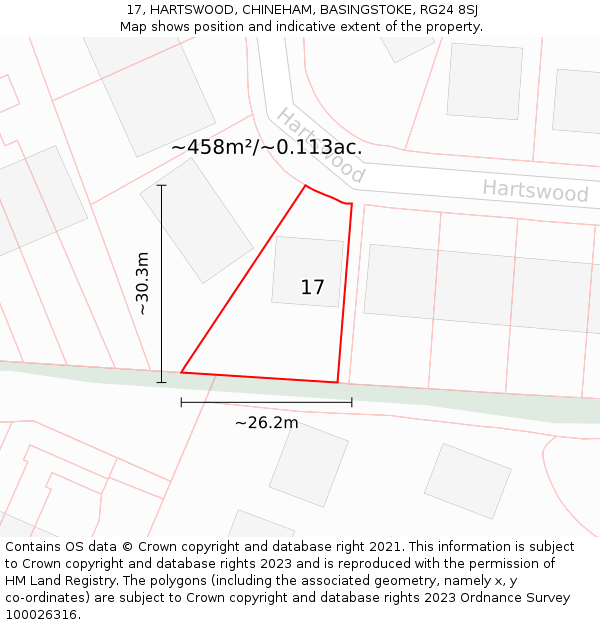 17, HARTSWOOD, CHINEHAM, BASINGSTOKE, RG24 8SJ: Plot and title map
